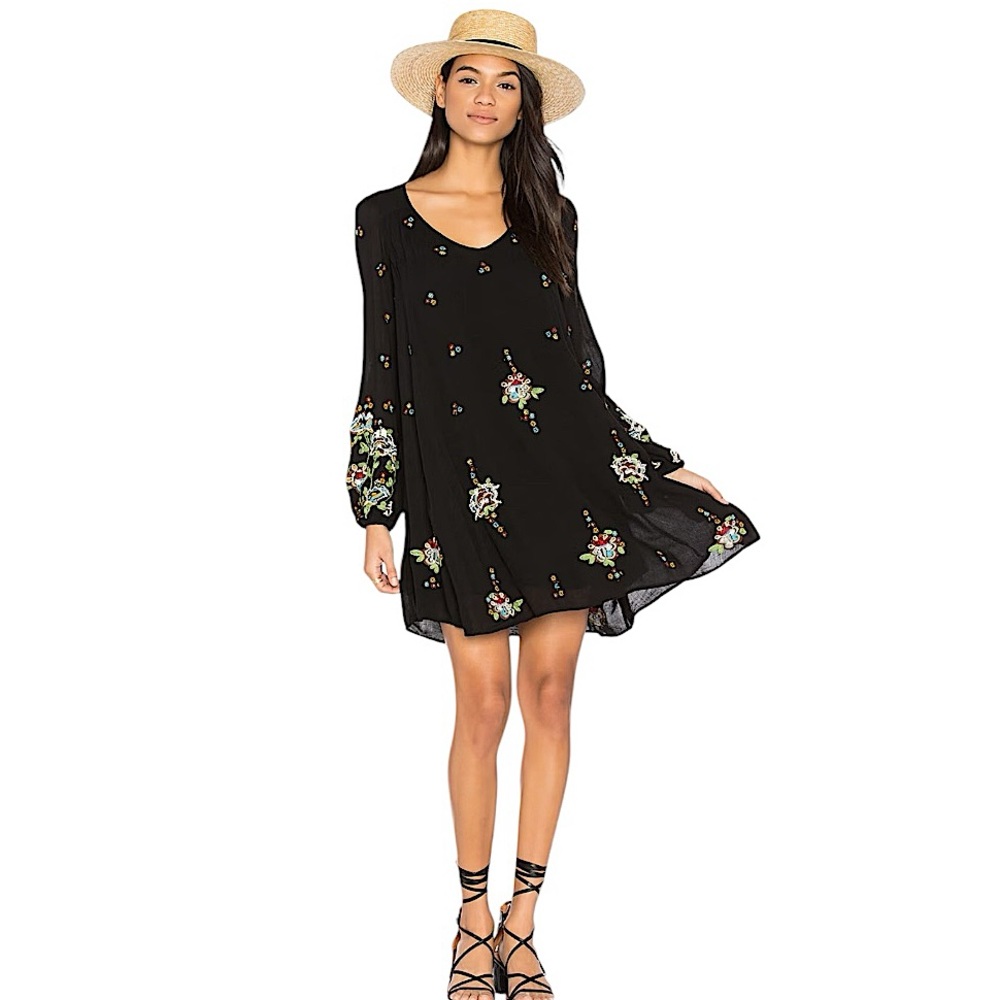 Free People Oxford Embroidered Shift Mini Dress size S